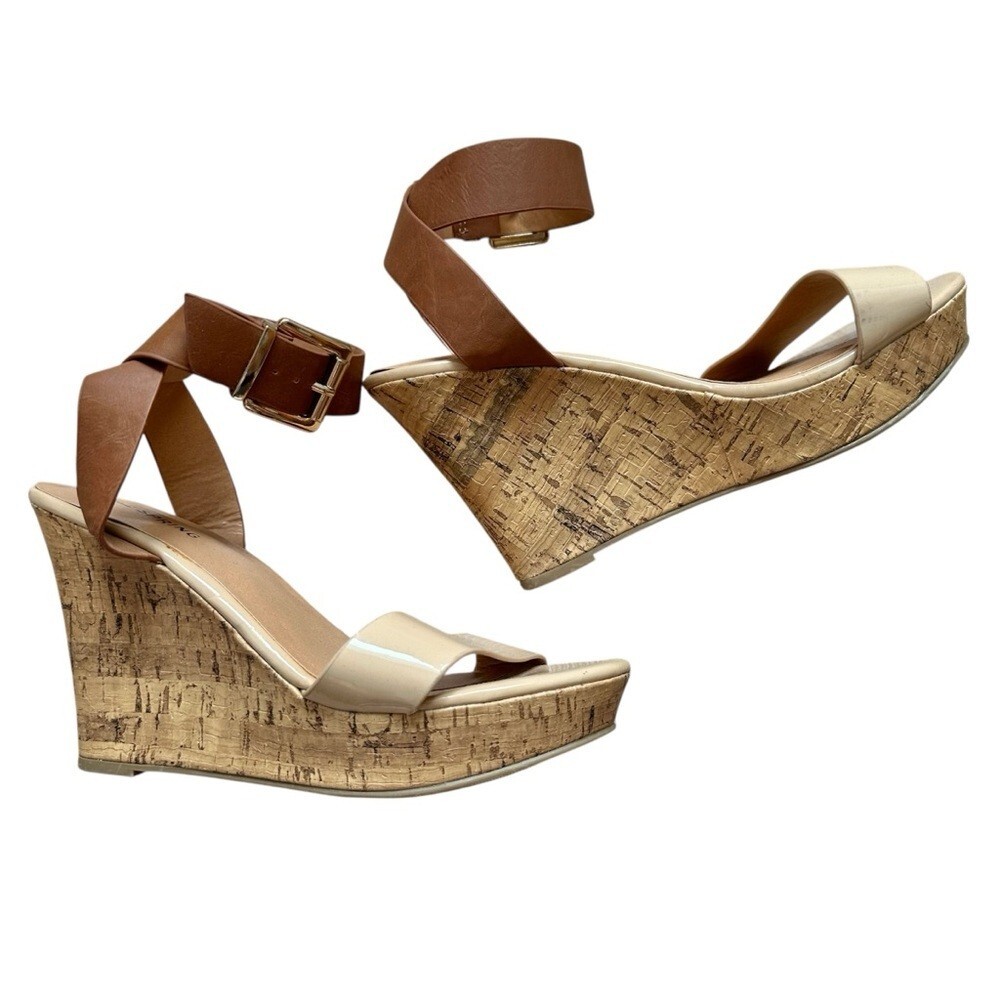 Call It Spring Beige Cork Wedge Sandals - Size 6.5